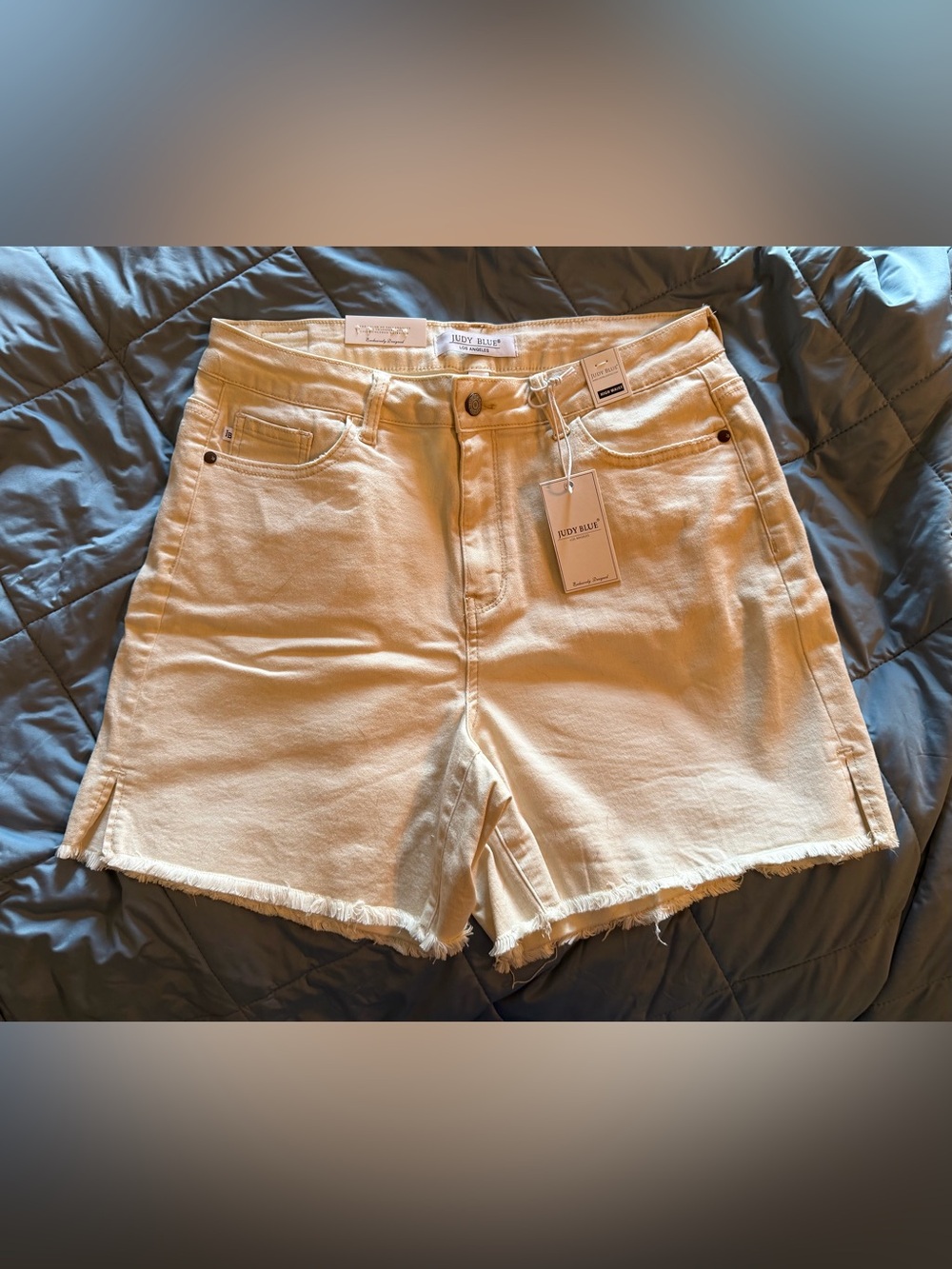Judy Blue Off-White High-Rise Raw Hem Denim Shorts